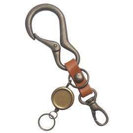Highstyle Tochigi Leather & Carabiner & Reel Key & Minascan Antique Color Keychain, Camel