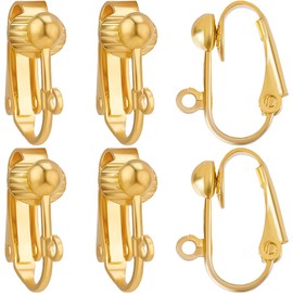 Beebeecraft 1 Box 36Pcs Clip Earring Connectors 18K Gold Plated Interchangeable Non-pierced Clip On Earring Findings Components with Open Loop Flat Back for Jewellery Making Diy Crafts 16.5x7.5x13mm