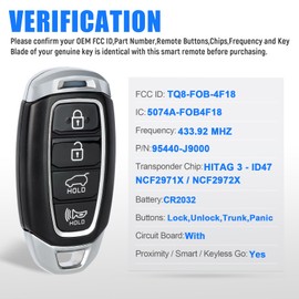 Keymall Key Fob Keyless Entry Remote Control Replacement 95440-J9000 for Hyundai Kona 2018 2019 2020 2021 TQ8-FOB-4F18 ID47 Chip 4 Buttons 433.92MHz