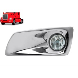 KOZAK Chrome Plastic Fog Light/Lamp Bezel and Fog Light Lamp, Left Driver Side, Compatible with Kenworth T660, Includes Logo and Reflective Vest