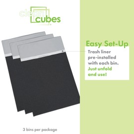 Clean Cubes | 30 Gallon Disposable Trash Cans (3-Pack) with Fitted Trash Bags - Reusable Garbage and Recycling Bins for Parties, Events, and More (White - 30” Height x 17” Width x 14” Depth)