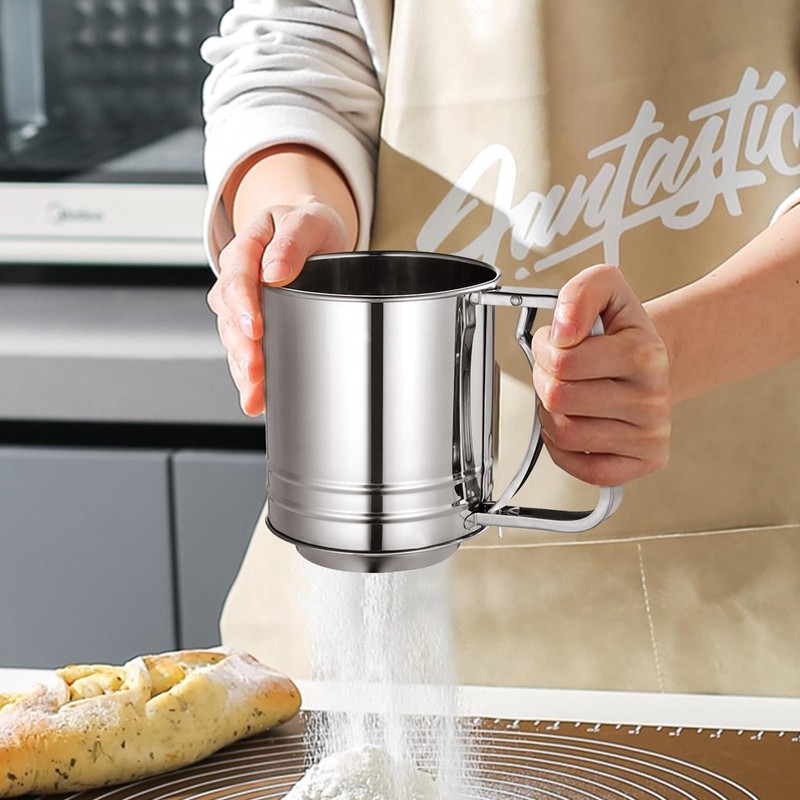 Flour Sifter Stainless Steel,3 Cup Flour Sifter for Baking,3 in1