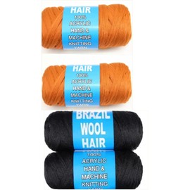 4Pcs Brazilian Wool Hair For Braids 2Pcs Black And 2Pcs Orange, Jumbo Braids Hair for Kids, Women (Omoge Hair Ltd)