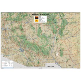 Arizona and New Mexico Physical Map - 16.5 x 23.3 Inches - Paper Laminated