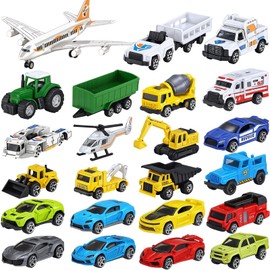Frontoytall 24 Pieces Cars & Trucks Toy Set for Toddlers, Boys & Girls - Die-Cast Vehicles with BPA-Free Plastic, Kids Birthday Gifts, Party Favors, Easter & Holiday Stocking Stuffers (Ages 3+)