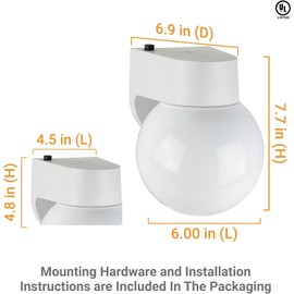 Diodesy- Outdoor Wall Sconce Globe Light Fixture 13W Max 4-Pin G24q1 Base (Bulb Included) 2700K Warm White 900LM Waterproof Exterior Plug-in 1-Light Lantern White Glass for Porch House Front Door