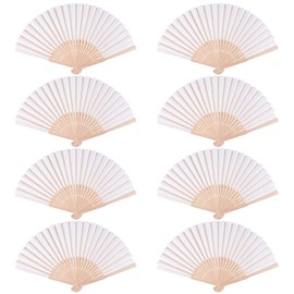 TUPARKA 8PCS White Hand Fans Fabric Folding Fans DIY Handmade Fans For Dancing Photo Props Wall Decoration Wedding Accessories