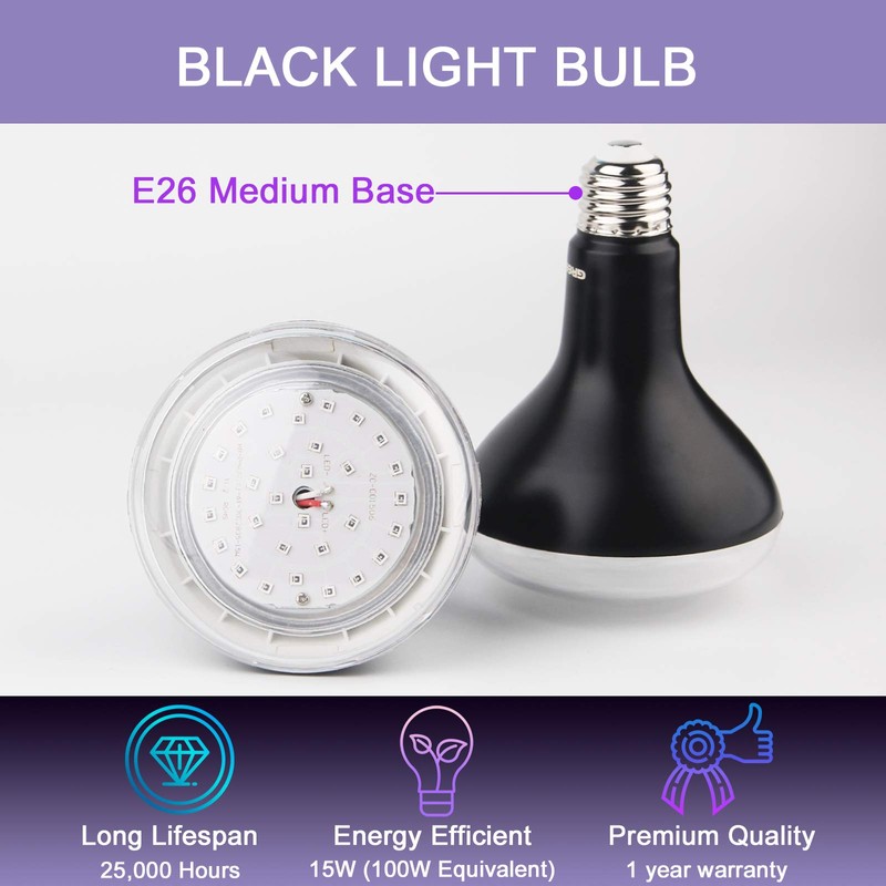 GREENIC LED UV Black Light Bulbs 15W(100w Equivalent) BR30 E26