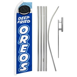 Trade Winds Deep Fried Oreos Blue Super Swooper Flag & Flag Pole Kit & Ground Spike, 11.5' x 2.5'