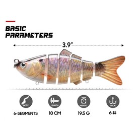 HADORAM Lure Slow Sinking Glide Bait with Fur Tail Lifelike Fishing Tackle for Trout Shad Bass Musky (3.9in-3Pcs)