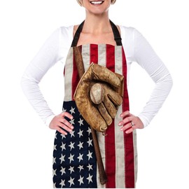 afidomu Kitchen Cooking Apron Vintage Baseball Bat Glove And Ball American Flag Apron Home Baking Chef Apron Waterproof For Women Men 31X27 Inches