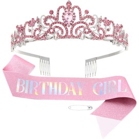 Acenail Birthday Crown Girl Birthday Sash Birthday Tiara Girls Rhinestone Birthday Crowns for Women Happy Birthday Tiaras Princess Birthday Jewelry Gifts Set Birthday Decorations Birthday Party Props
