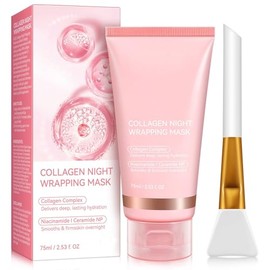 Mascarilla de Colageno, Paquete De Mascarilla Facial Peel Off Envoltura De Colágeno Durante La Noche, Hidratación Profunda, Reduce la Flacidez y Opaci