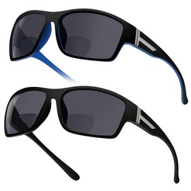 ZERPEET 2 Pack Bifocal Sunglasses for Men with Built-in Readers, TR90 Frame UV400 Protection Wrap Around Reading Sun Glasses for Outdoor Sports, Driving & Fishing(2.25x)