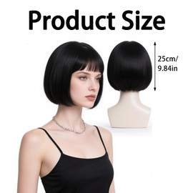 fKiZanthene Black Bob Wig with Fringe Straight for Women, Heat Resistant Synthetic Fiber Wig, Short Black Wig for Daily Wear, Cosplay Party