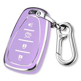 QBUC for Chevy Key Fob Cover With Keychain Silver Trim Soft TPU Protection Case Compatible with 2016-2024 Chevy Equinox Malibu Camaro Cruze Blazer Traverse Trax 4 Button（Purple）