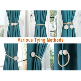 INCNMAD Magnetic Curtain Tie Backs 4 Pack Modern Pearl Curtain Tiebacks Clips Rope Holdbacks Accessories for Home, Office, Hotel Window Decorative (Grey)