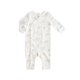 PEHR Kimono Romper, Follow Me Elephant | 100% Organic Cotton Baby Outfit | Easy-Wrap Style with Snap Closures | Sizes 0-3 Months