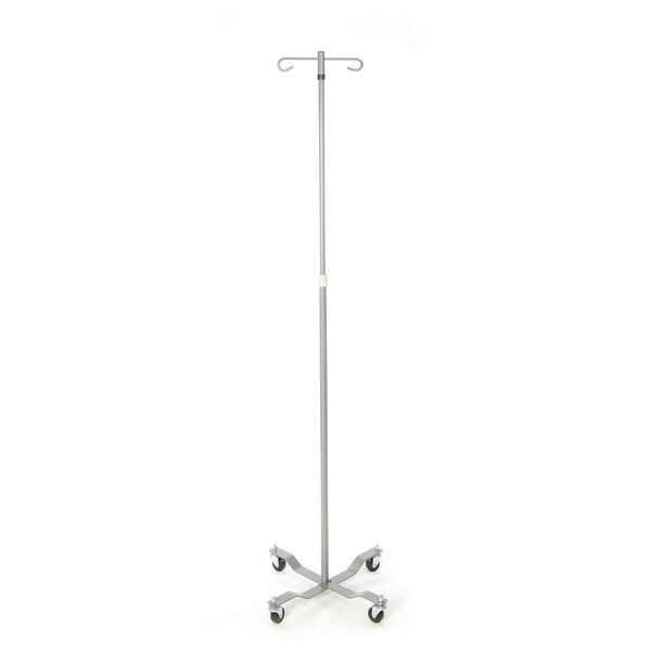 IV Pole Stand, 4 Legs, 2 Hooks Adjustable Height