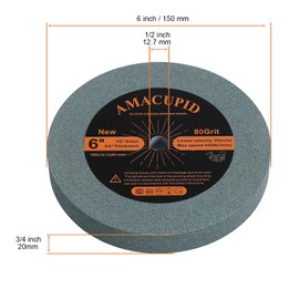 AmaCupid Bench Grinding Wheel 6 inch, for Sharpening Hard Alloy Tools, Products of Non-Metallic Materials. Green Silicon Carbide Abrasive. 1/2 Inch Arbor, 3/4 inch Thickness, 80 Grit