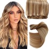 Weft Hair Extensions Human Hair, 12/613 Golden Brown to Bleach