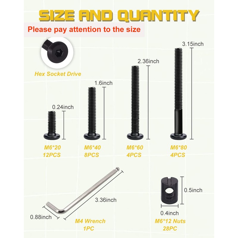 Crib Screws Hardware Replacement Kit - 28 Set Baby Bed