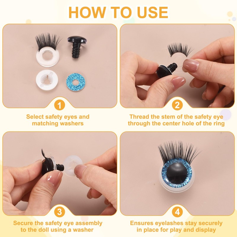sourcing map Safety Doll Eyelashes for Crocheting 32mm Black 20Pcs