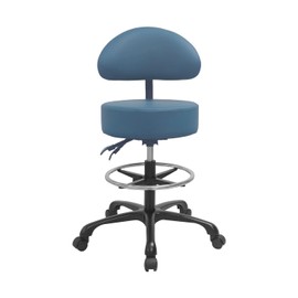Lilfurni Swivel Rolling Stool Round Chair,Thick Sturdy Padding,Adjustable Stool with Wheels for Doctor,Medical,Massage Salon,Office,Shop(with New Back, Blue)