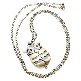 FENKOO Unisex Bronze Owl Analogue Quartz Watch for Necklace or Keyring, bronze