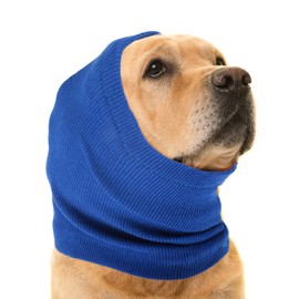 Dog Calming Hoodie, Thickened Pet Ears Protector, Pet Ear Wrap Cover, Warm Winter Ear Scarf, Soft Elastic Neck Band Noise Cancelling Ear Muffs for Grooming, Force Drying, Bath, Fireworks (Blue, Large)