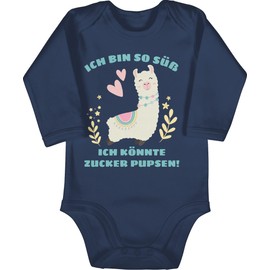 Shirtracer - Baby Bodysuit Long Sleeve Girl Boy - Sayings - Lama Ich bin so süß ich könnte Zucker Pupsen, 1 Navy Blue