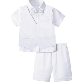 A&J DESIGN Baptism Outfits for Boys Toddler Christening Blessing Wedding Gentleman Photoshoot Formal Ring Bearer Outfit Summer Short Set Tuxedo White 4-5T