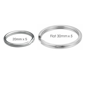 Marine Grade 316 Stainless Steel Key Ring Key Chain Heavy Duty Keychain Split Ring Connector for Scuba Gear BCD Attachment (20mmx5+Flat 30mmx5)