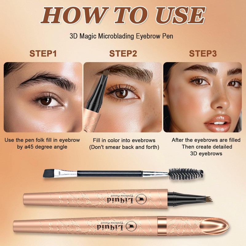 Ledeak Microblading Eyebrow Pen, 3D Magic Eyebrow Pencil with 4