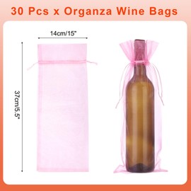 sourcing map 30pcs Organza Wine Bags, 15x5.5 Sheer Mesh Wine Gift Pouches with Drawstrings for Wedding, Birthday and Shower Party Favor, Pink