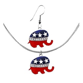 Trump, Republican Party Jewelry Set Silvertone Genuine Austrian Cut Crystal On Fishhooks.Made With Posts Upon Request,No Charge. Beautiful Adjustable Snake Chain Matching Austrian Cut Crystal Necklace