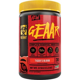 MUTANT GEAAR | 9.4g of EAA Powder + Arginine, 7g BCAAs, 4g Leucine, Electrolytes, Coconut Water, No Artificial Colours or Flavours | 30 Servings | Tiger's Blood | 378g