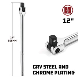 Powerbuilt 1/2" Drive Flex Handle, 12 Inches Long Extension Breaker Bar, Chrome Vanadium Steel Made-642504