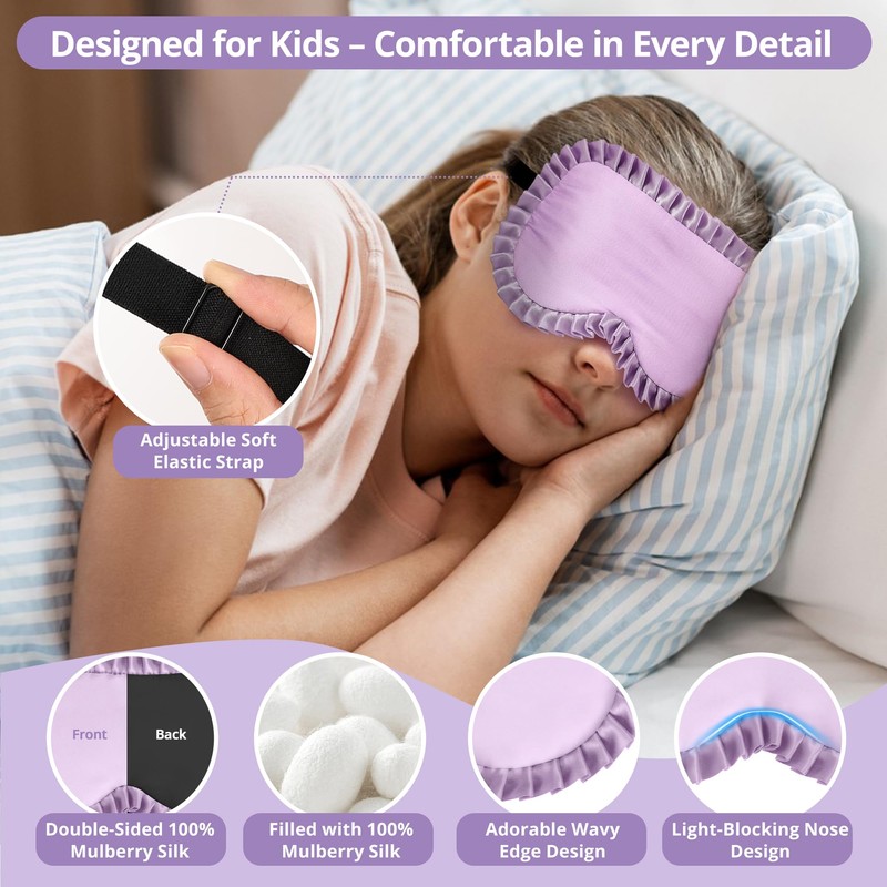 Kids Sleep Mask, 100% Real Mulberry Silk Eye Mask, Sleeping