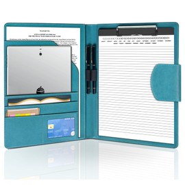 NOTEZMATE A4 PU Leather Writing Portfolio Multi Document Case with Cover Writing Work Folio Refillable Organiser Portfolio Clip Board with Magnetic Closure,2 Pen Holder,A4 Paper for Women/Men(Turquoi)
