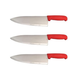 Cozzini Cutlery Imports 10" Chef Knife Choose Your Color - Razor Sharp Commercial Kitchen Cutlery - Cook's Knives (3 Pack - Red)