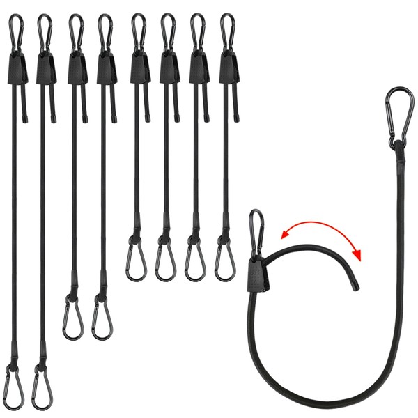 Set of 8 adjustable elastic straps with carabiner, 100 cm,