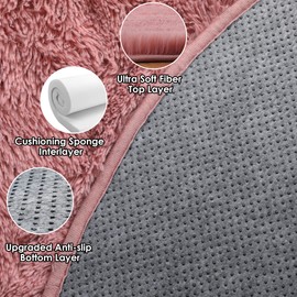 ONASAR Blush Round Area Rug 5ft, Soft Bedroom Circle Rugs Mats for Kids Girls Teen Room, Fluffy Plush Shaggy Carpet for Baby Nursery Living Room Playroom Home Decor Princess Castle