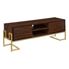 Walker Edison Simone Contemporary Gold-Frame Storage Stand for TVs up to 65 Inches, 60 Inch, Dark Walnut