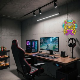 Looklight Gaming Cat Neon Sign, Neon Sign, LED Sign Lettering for Decoration, Neon Sign, LED Dimmable with USB for Playroom, Bedroom, Living Room, Bar, Club, Party, Gifts