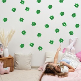 72× Small Daisy Flowers Decals Daisy Wall Decals Spring Flora Wall Stickers Peel and Stick for Wall Nursery Bedroom Living Room Home Wall Car Bumper Decor (Green)