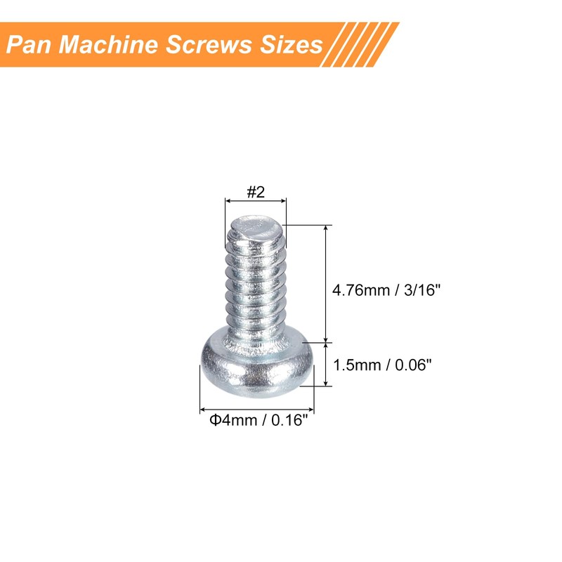 sourcing map #2-56x3/16" Pan Head Phillips Machine Screws, 50pcs Zinc