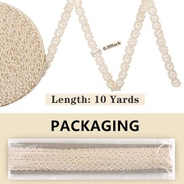 Cotton Lace Ribbon, Beige Lace Trim for Scrapbooking Gift Package Wrapping,Crocheted Lace Trim DIY Craft Ribbon,10 Yards (1CM)