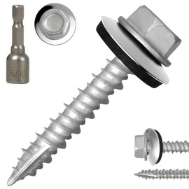 FMhotu Metal Roofing Screws #10×1Inch, 320-PCS, Hex Head Rustpert Coating Sheet Metal to Wood Siding Screw with EPDM Rubber Washer, Sharp Point, Hex Socket Included