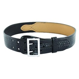 First Class Leather Sam Browne Duty Belt Police, Sheriff, and Security Half Leather-Lined, 2-1/4" Width Plain and Basketweave Duty Belt (40, Nickel Sam Browne Basketweave)
